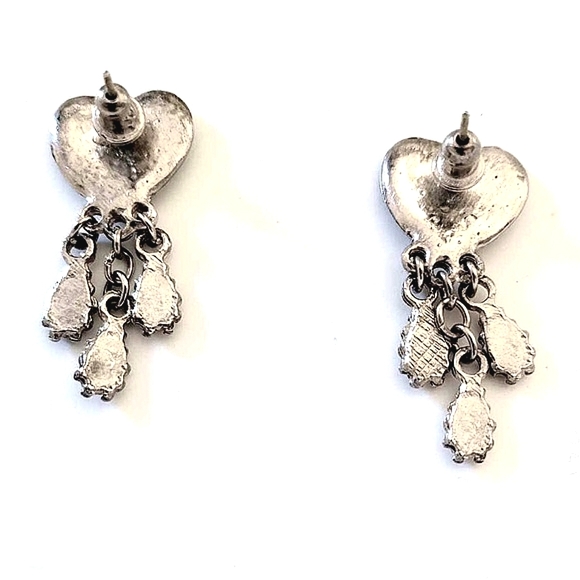 ๐๐ Vintage Silver Enamel Heart Shape Earrings Missing A Gemstone - Picture 2 of 3